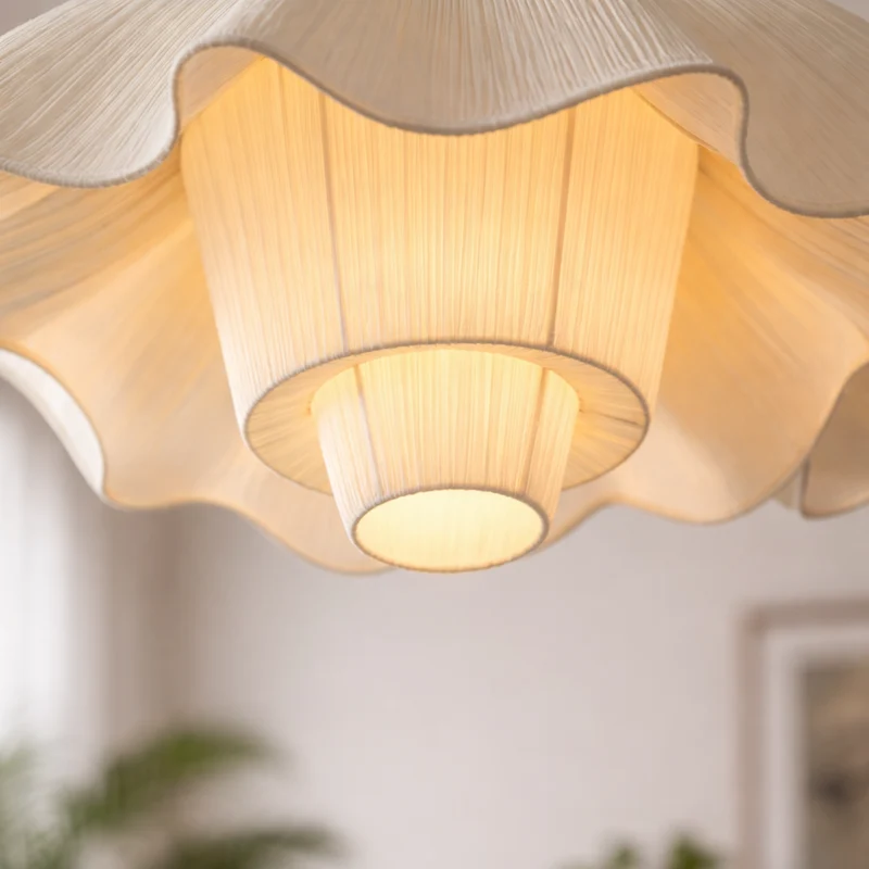 Hanglamp Bloemvorm Crèmewit Textiel Organische Vorm Romantische Verlichting Slaapkamer Eetkamer Woonkamer | Sansoti