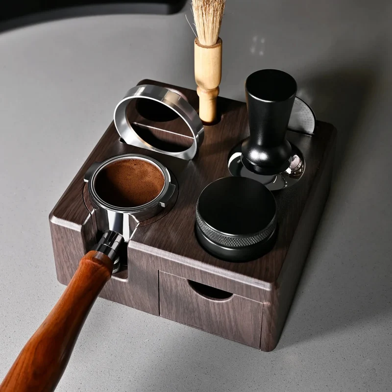 Espresso Tamping Station met Gereedschapshouder Zwart Wit Houtlook Organizer Koffie Barista Accessoires | Sansoti