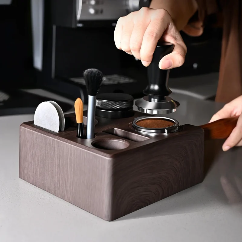 Espresso Tamping Station met Gereedschapshouder Zwart Wit Houtlook Organizer Koffie Barista Accessoires | Sansoti