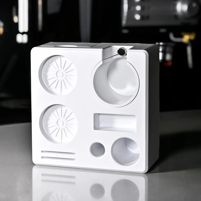 Espresso Tamping Station met Gereedschapshouder Zwart Wit Houtlook Organizer Koffie Barista Accessoires | Sansoti