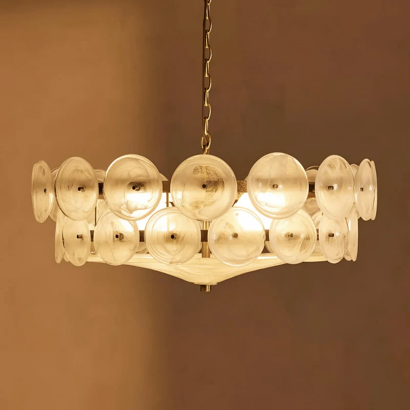 Kroonluchter Glazen Schijven Hanglamp Ring Goud Zwart Chroom Verstelbaar Eetkamer Woonkamer Modern Scandinavisch | Sansoti