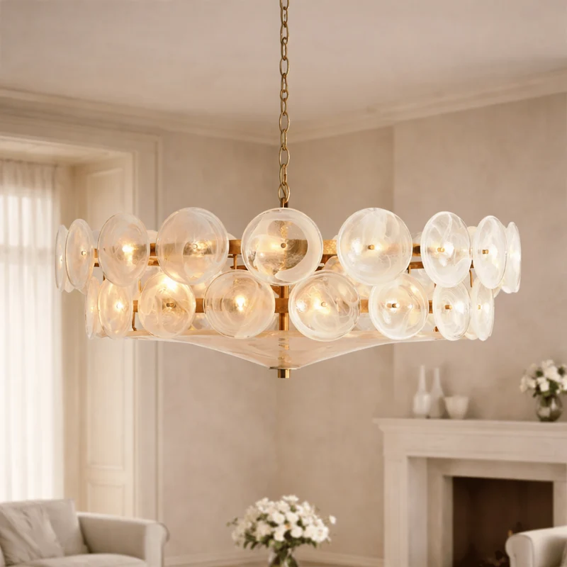 Kroonluchter Glazen Schijven Hanglamp Ring Goud Zwart Chroom Verstelbaar Eetkamer Woonkamer Modern Scandinavisch | Sansoti