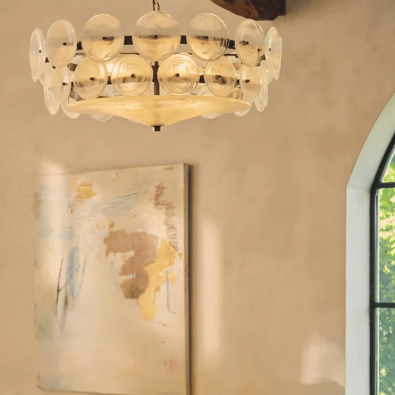 Kroonluchter Glazen Schijven Hanglamp Ring Goud Zwart Chroom Verstelbaar Eetkamer Woonkamer Modern Scandinavisch | Sansoti