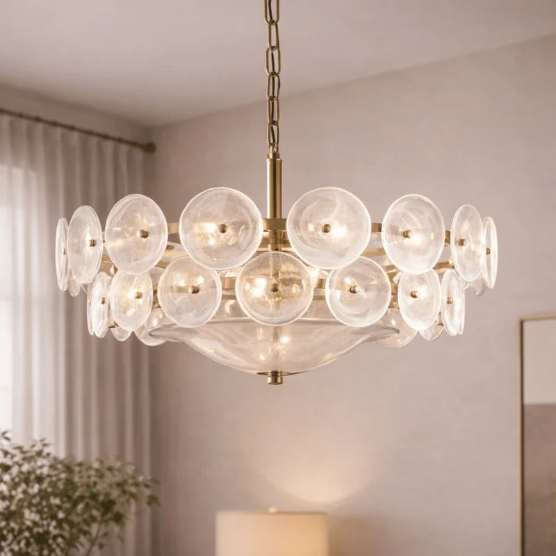 Kroonluchter Glazen Schijven Hanglamp Ring Goud Zwart Chroom Verstelbaar Eetkamer Woonkamer Modern Scandinavisch | Sansoti
