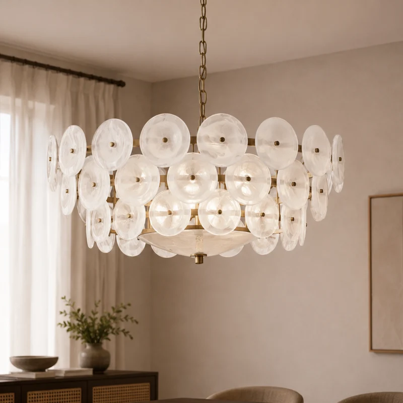 Kroonluchter Glazen Schijven Hanglamp Ring Goud Zwart Chroom Verstelbaar Eetkamer Woonkamer Modern Scandinavisch | Sansoti