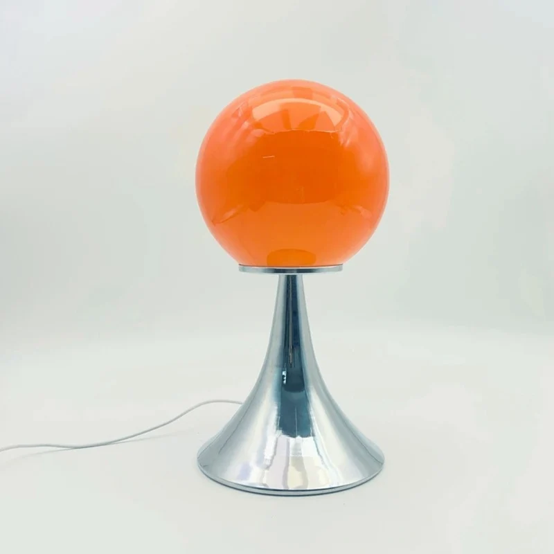 Tafellamp Glazen Bol met Metalen Voet Sfeerverlichting Nachtkastje Slaapkamer Wit Oranje Roze Crème Design | Sansoti
