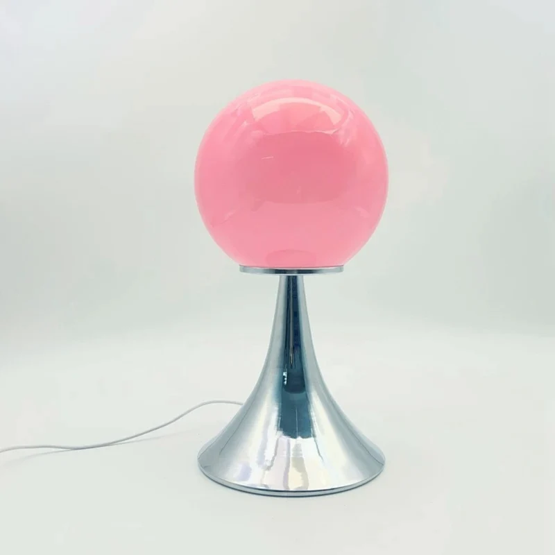 Tafellamp Glazen Bol met Metalen Voet Sfeerverlichting Nachtkastje Slaapkamer Wit Oranje Roze Crème Design | Sansoti