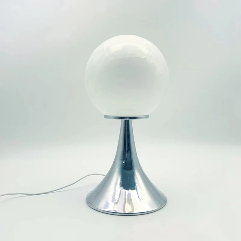 Tafellamp Glazen Bol met Metalen Voet Sfeerverlichting Nachtkastje Slaapkamer Wit Oranje Roze Crème Design | Sansoti