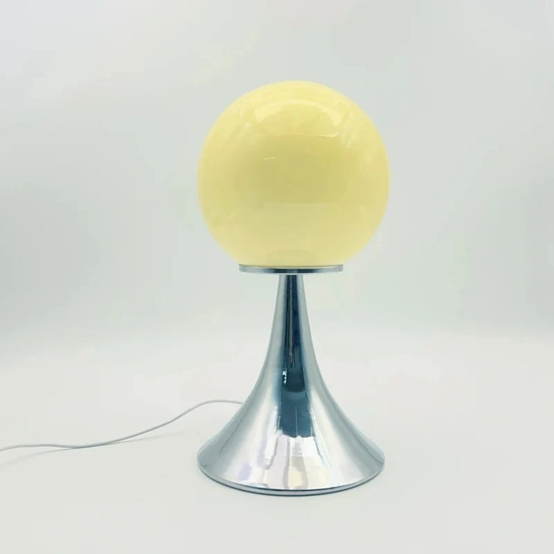 Tafellamp Glazen Bol met Metalen Voet Sfeerverlichting Nachtkastje Slaapkamer Wit Oranje Roze Crème Design | Sansoti