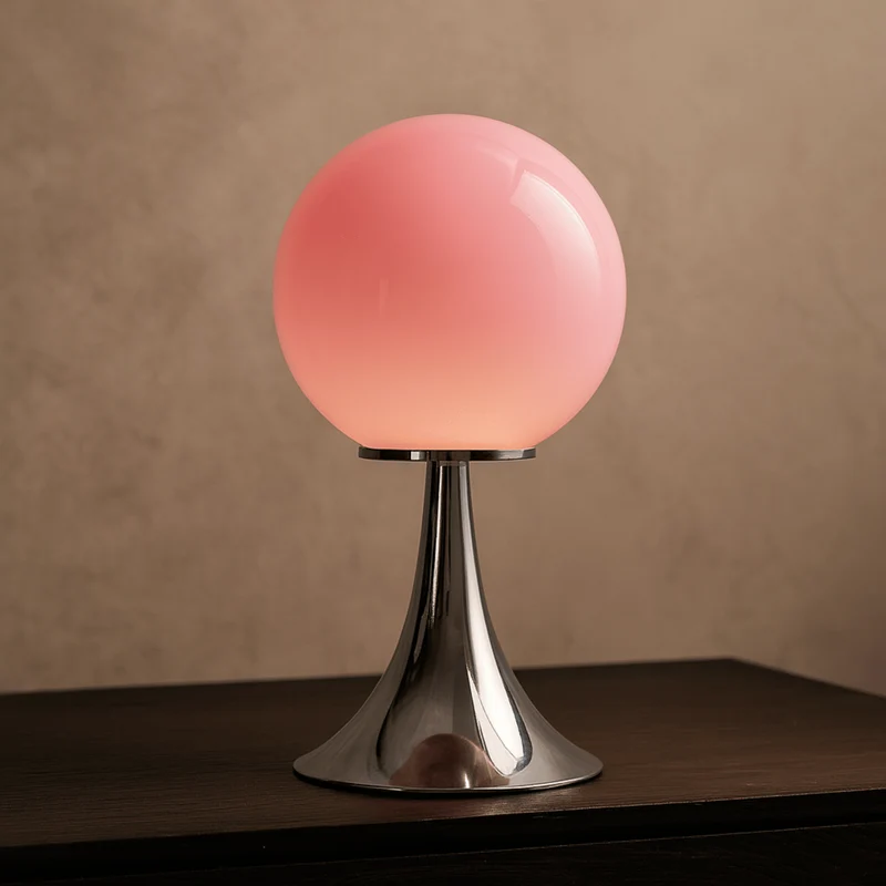 Tafellamp Glazen Bol met Metalen Voet Sfeerverlichting Nachtkastje Slaapkamer Wit Oranje Roze Crème Design | Sansoti