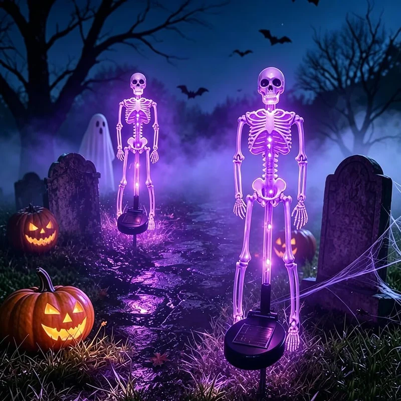 Skelet Tuinsteker Verlichting op Zonne-energie 2 Stuks LED Tuinpad Decoratieve Buitenverlichting Halloween | Sansoti