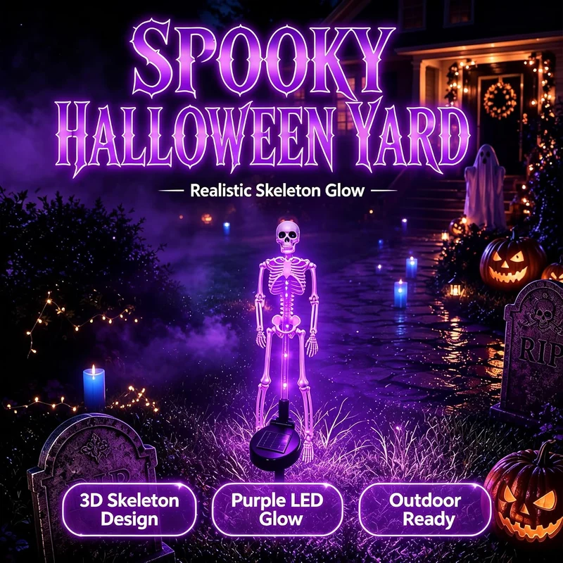 Skelet Tuinsteker Verlichting op Zonne-energie 2 Stuks LED Tuinpad Decoratieve Buitenverlichting Halloween | Sansoti