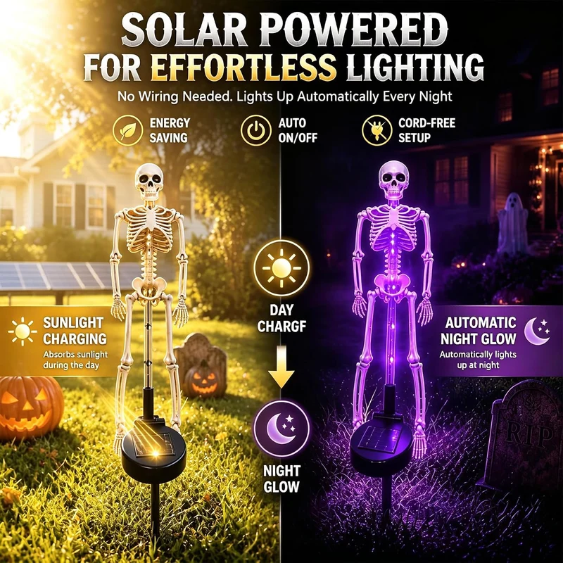 Skelet Tuinsteker Verlichting op Zonne-energie 2 Stuks LED Tuinpad Decoratieve Buitenverlichting Halloween | Sansoti