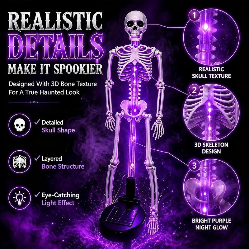 Skelet Tuinsteker Verlichting op Zonne-energie 2 Stuks LED Tuinpad Decoratieve Buitenverlichting Halloween | Sansoti