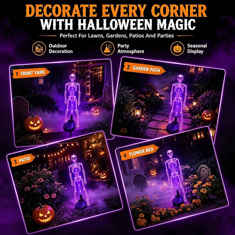 Skelet Tuinsteker Verlichting op Zonne-energie 2 Stuks LED Tuinpad Decoratieve Buitenverlichting Halloween | Sansoti