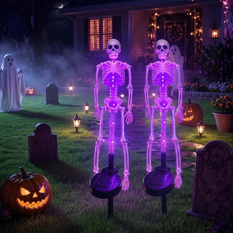 Skelet Tuinsteker Verlichting op Zonne-energie 2 Stuks LED Tuinpad Decoratieve Buitenverlichting Halloween | Sansoti