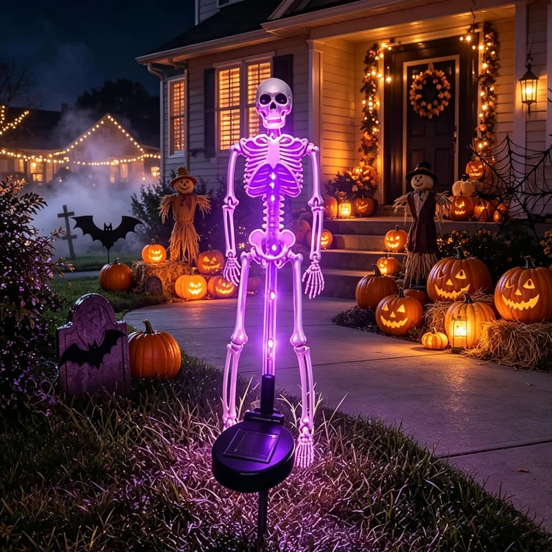 Skelet Tuinsteker Verlichting op Zonne-energie 2 Stuks LED Tuinpad Decoratieve Buitenverlichting Halloween | Sansoti