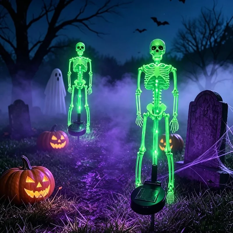 Skelet Tuinsteker Verlichting op Zonne-energie 2 Stuks LED Tuinpad Decoratieve Buitenverlichting Halloween | Sansoti