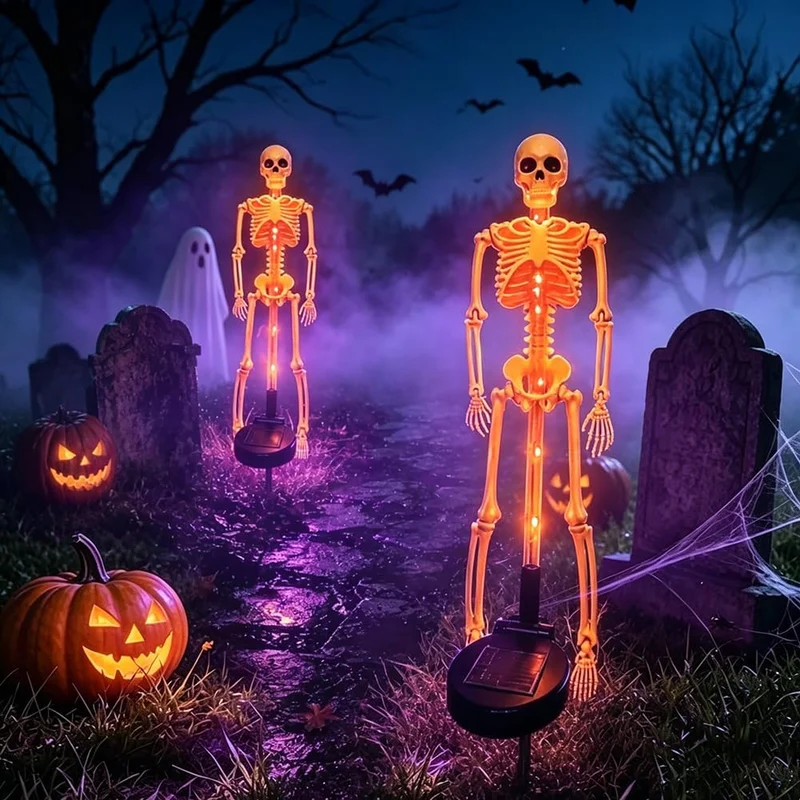 Skelet Tuinsteker Verlichting op Zonne-energie 2 Stuks LED Tuinpad Decoratieve Buitenverlichting Halloween | Sansoti