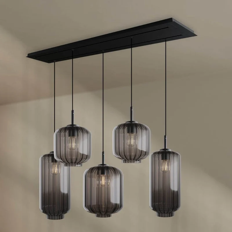 s.luce Velo Esszimmerlampe 5-flammig 2-reihig 160cm Ø 18/20/25cm