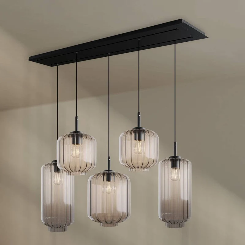 s.luce Velo Esszimmerlampe 5-flammig 2-reihig 160cm Ø 18/20/25cm