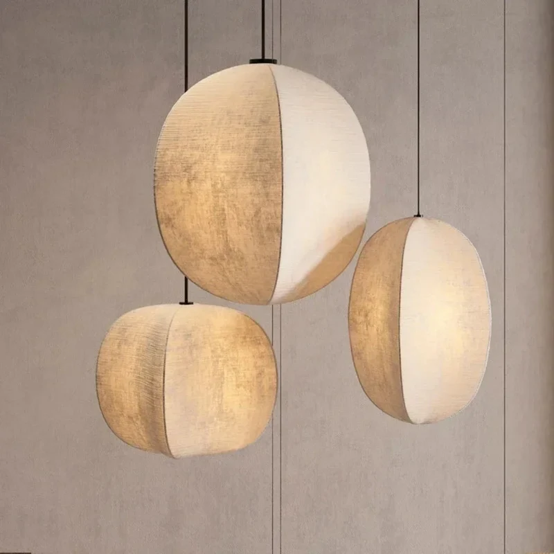 Linnen Hanglamp Lantaarnvorm E27 Naturel Textiel Pendelverlichting voor Eetkamer Hal Woonkamer Sfeervolle Verlichting | Sansoti