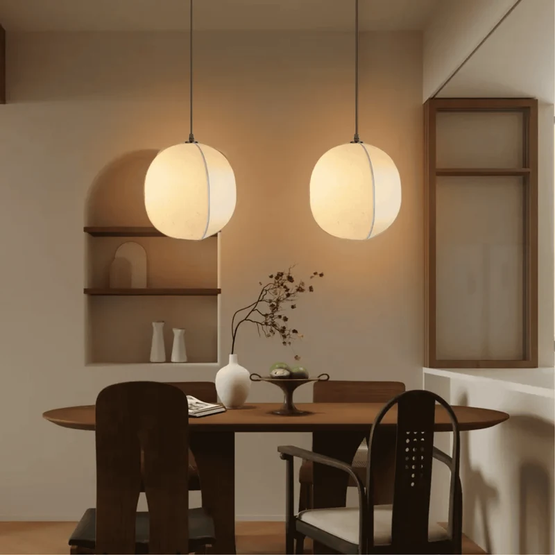 Linnen Hanglamp Lantaarnvorm E27 Naturel Textiel Pendelverlichting voor Eetkamer Hal Woonkamer Sfeervolle Verlichting | Sansoti