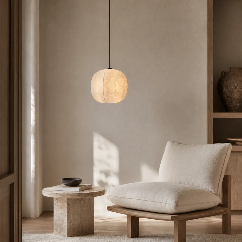 Linnen Hanglamp Lantaarnvorm E27 Naturel Textiel Pendelverlichting voor Eetkamer Hal Woonkamer Sfeervolle Verlichting | Sansoti