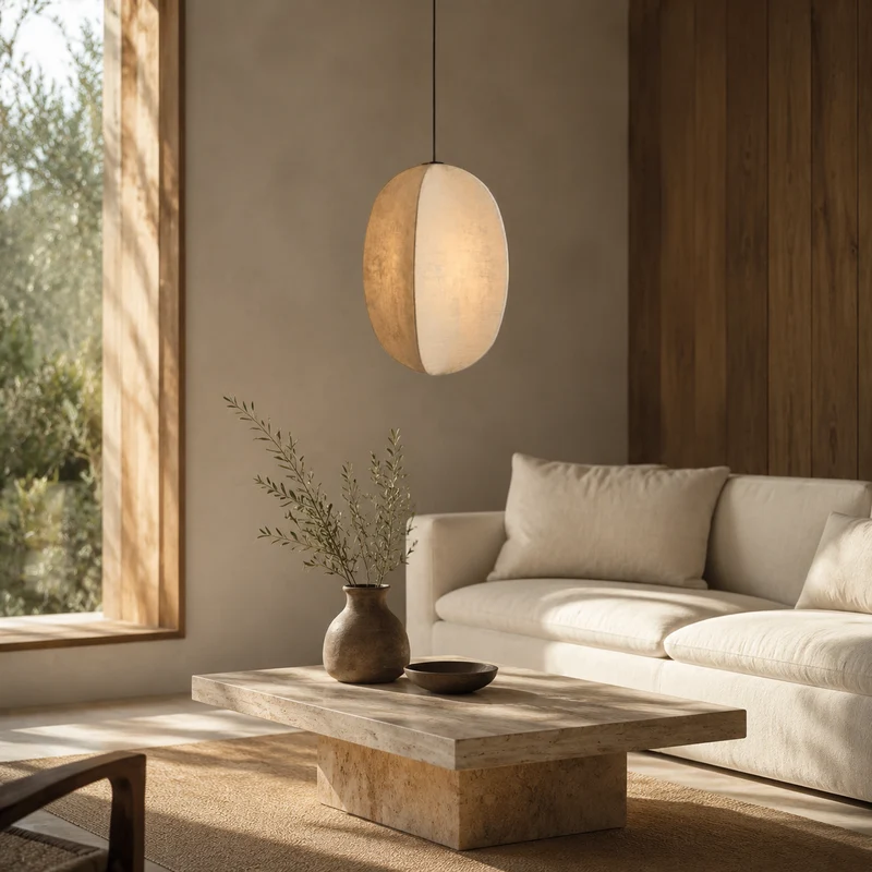 Linnen Hanglamp Lantaarnvorm E27 Naturel Textiel Pendelverlichting voor Eetkamer Hal Woonkamer Sfeervolle Verlichting | Sansoti