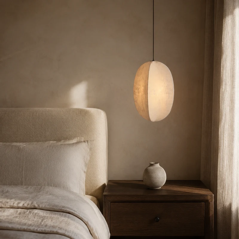 Linnen Hanglamp Lantaarnvorm E27 Naturel Textiel Pendelverlichting voor Eetkamer Hal Woonkamer Sfeervolle Verlichting | Sansoti