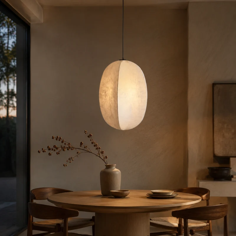 Linnen Hanglamp Lantaarnvorm E27 Naturel Textiel Pendelverlichting voor Eetkamer Hal Woonkamer Sfeervolle Verlichting | Sansoti