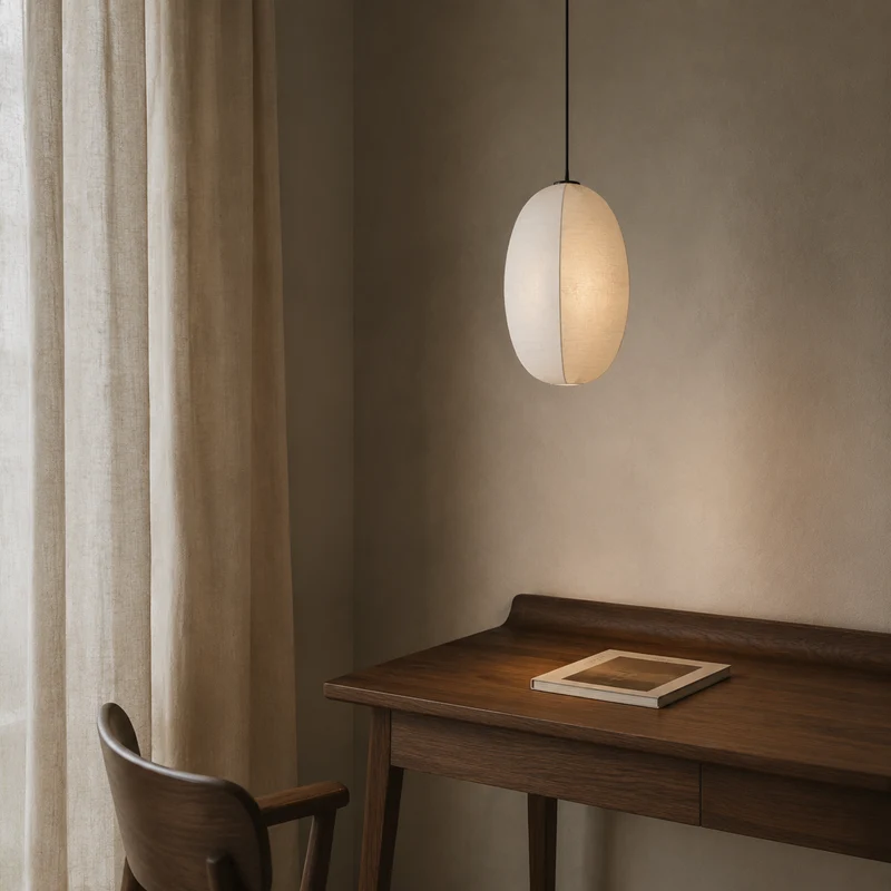 Linnen Hanglamp Lantaarnvorm E27 Naturel Textiel Pendelverlichting voor Eetkamer Hal Woonkamer Sfeervolle Verlichting | Sansoti