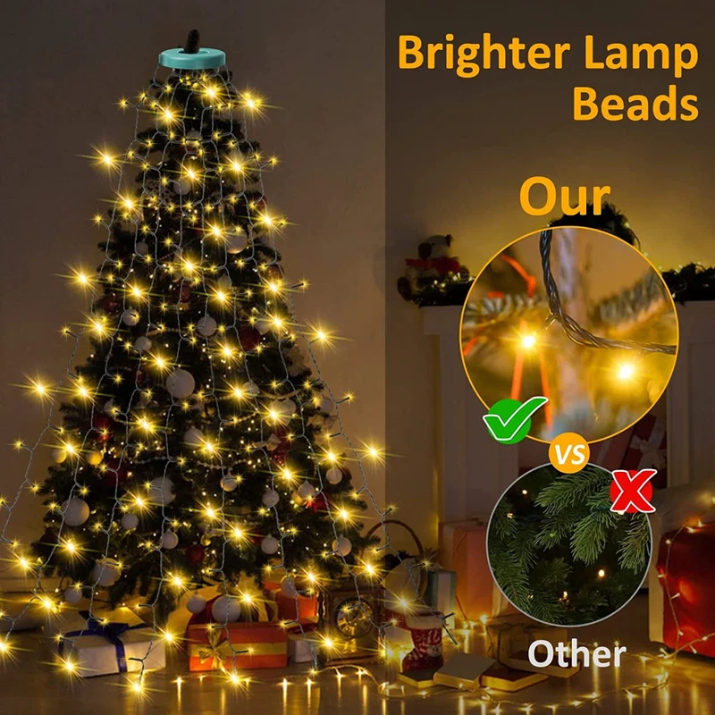 LED Waterval Verlichting Kerstboom Hangend Lichtgordijn Dimbaar met Afstandsbediening Timer voor Feestdagen | Sansoti