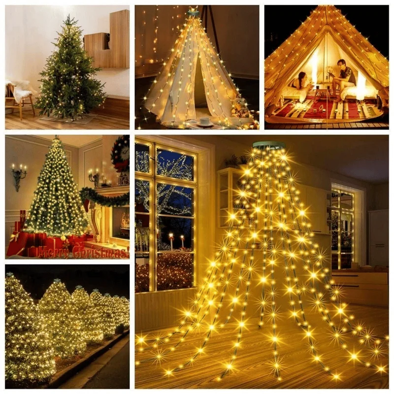 LED Waterval Verlichting Kerstboom Hangend Lichtgordijn Dimbaar met Afstandsbediening Timer voor Feestdagen | Sansoti