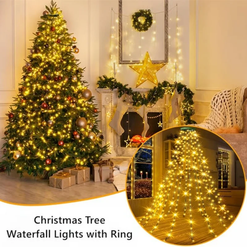 LED Waterval Verlichting Kerstboom Hangend Lichtgordijn Dimbaar met Afstandsbediening Timer voor Feestdagen | Sansoti
