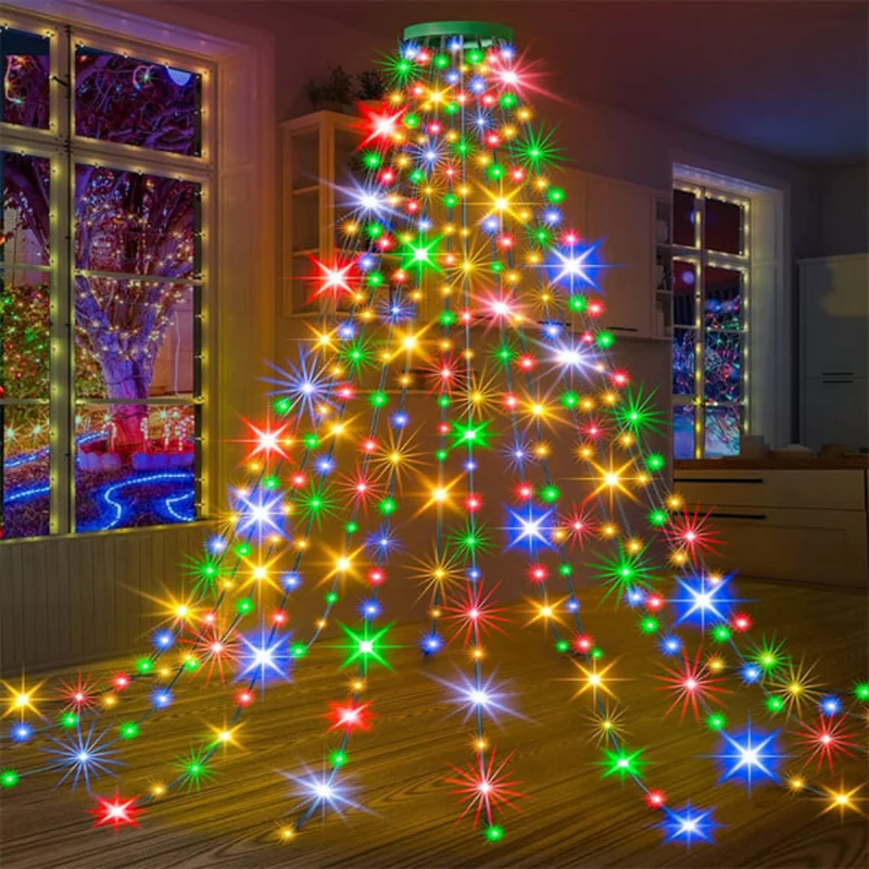 LED Waterval Verlichting Kerstboom Hangend Lichtgordijn Dimbaar met Afstandsbediening Timer voor Feestdagen | Sansoti