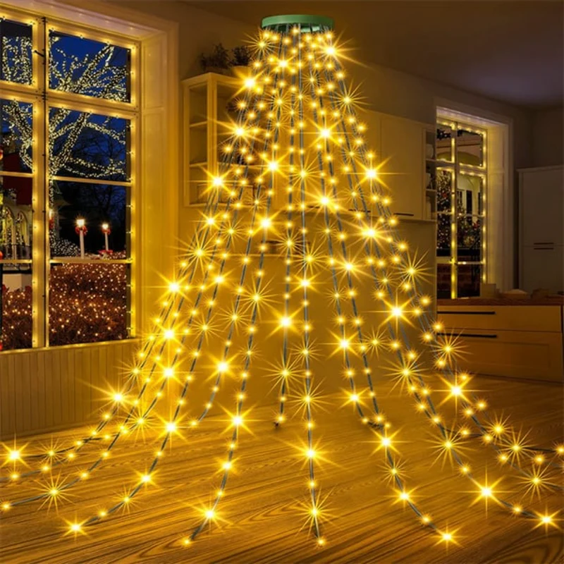 LED Waterval Verlichting Kerstboom Hangend Lichtgordijn Dimbaar met Afstandsbediening Timer voor Feestdagen | Sansoti