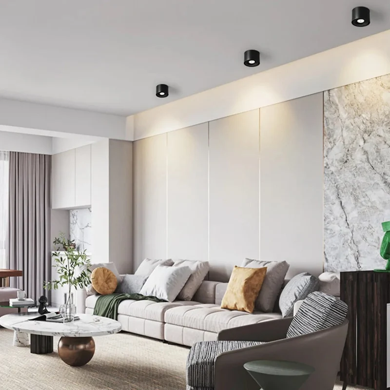 Verstelbare plafondspot met 360° draaibare spotkop zwart wit moderne opbouwverlichting voor woonkamer | Sansoti