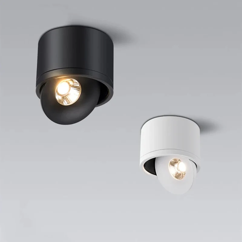 Verstelbare plafondspot met 360° draaibare spotkop zwart wit moderne opbouwverlichting voor woonkamer | Sansoti