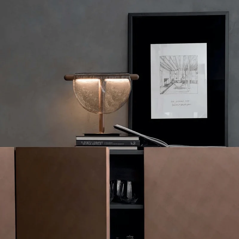 Halfmaan Tafellamp Glas & Ijzer Amber Goud Warm Licht Scandinavisch Design Touch Bediening 33cm Woonkamer | Sansoti