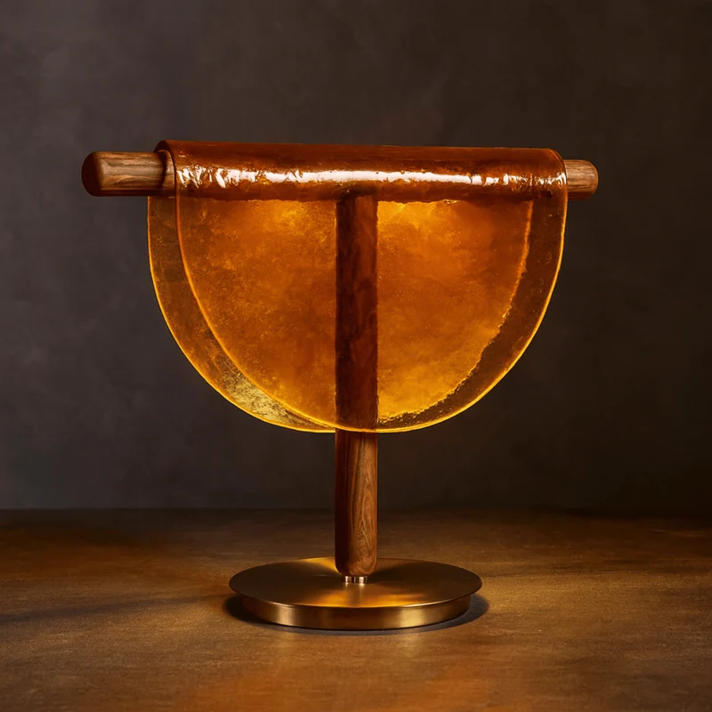Halfmaan Tafellamp Glas & Ijzer Amber Goud Warm Licht Scandinavisch Design Touch Bediening 33cm Woonkamer | Sansoti