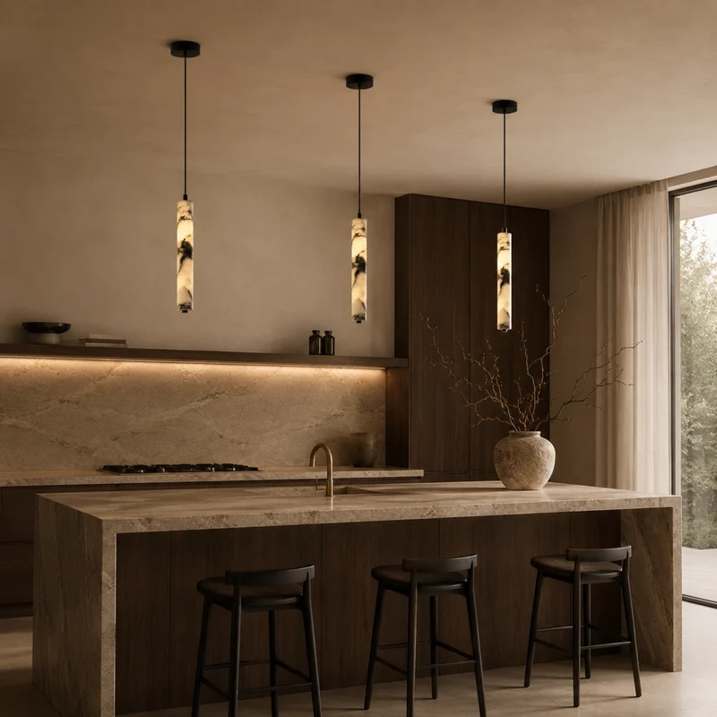 Cilindervormige Hanglamp Natuursteen Zwart Bruin Sfeerlicht voor Eetkamer Slaapkamer Studeerkamer Woonkamer | Sansoti