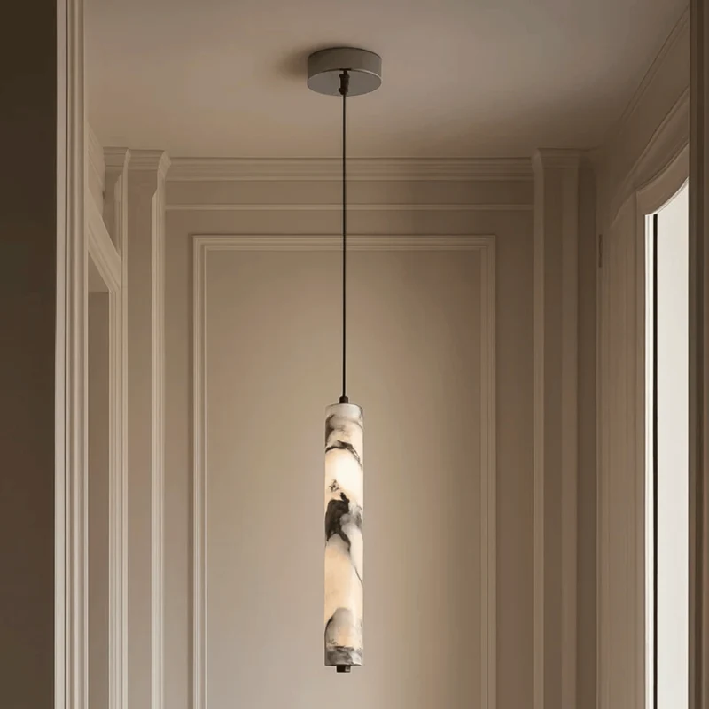 Cilindervormige Hanglamp Natuursteen Zwart Bruin Sfeerlicht voor Eetkamer Slaapkamer Studeerkamer Woonkamer | Sansoti
