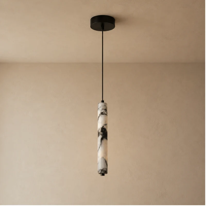 Cilindervormige Hanglamp Natuursteen Zwart Bruin Sfeerlicht voor Eetkamer Slaapkamer Studeerkamer Woonkamer | Sansoti