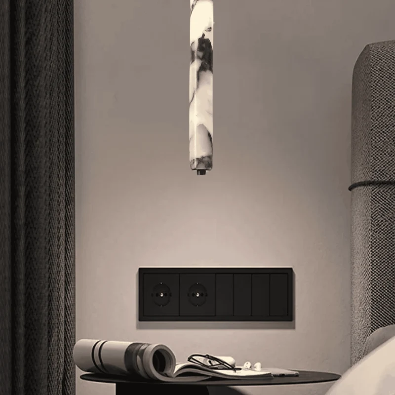 Cilindervormige Hanglamp Natuursteen Zwart Bruin Sfeerlicht voor Eetkamer Slaapkamer Studeerkamer Woonkamer | Sansoti