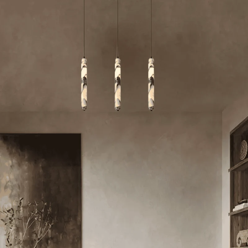 Cilindervormige Hanglamp Natuursteen Zwart Bruin Sfeerlicht voor Eetkamer Slaapkamer Studeerkamer Woonkamer | Sansoti