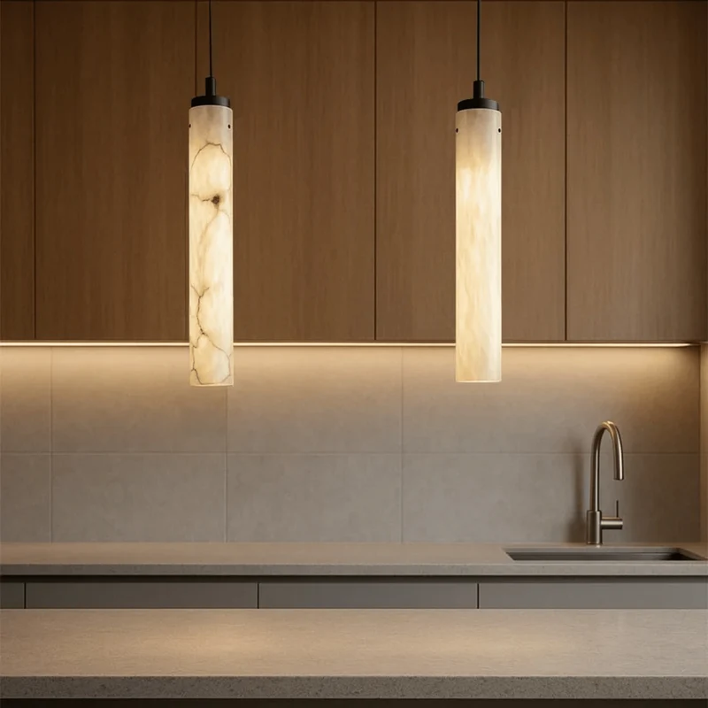 Cilindervormige Hanglamp Natuursteen Zwart Bruin Sfeerlicht voor Eetkamer Slaapkamer Studeerkamer Woonkamer | Sansoti