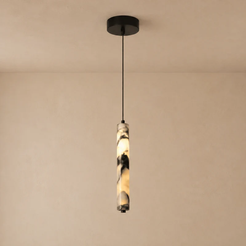 Cilindervormige Hanglamp Natuursteen Zwart Bruin Sfeerlicht voor Eetkamer Slaapkamer Studeerkamer Woonkamer | Sansoti