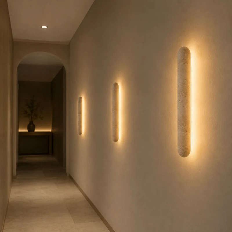 Natuursteen Wandlamp Cilinder LED Warm Licht Travertin Architecturale Verlichting voor Woonkamer Hal | Sansoti