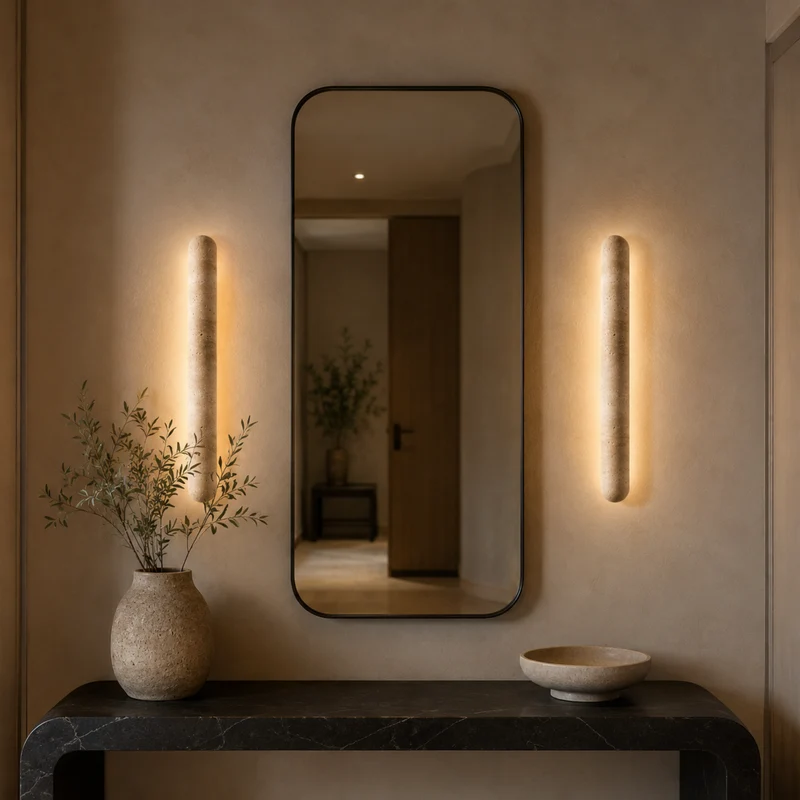 Natuursteen Wandlamp Cilinder LED Warm Licht Travertin Architecturale Verlichting voor Woonkamer Hal | Sansoti